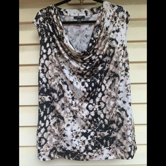 Alfani animal print with sparkles cowl neck sleeveless blouse, size 1X - Picture 1 of 6
